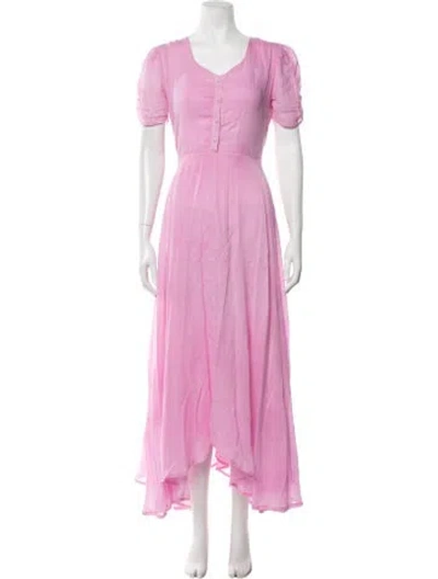 Pre-owned Loveshackfancy V-neck Long Dress In Pink