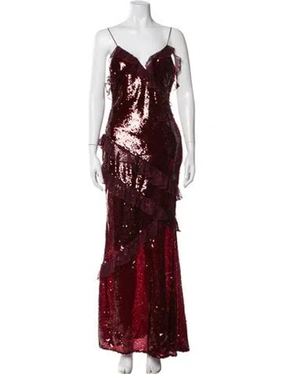 Pre-owned Loveshackfancy V-neck Long Dress In Red
