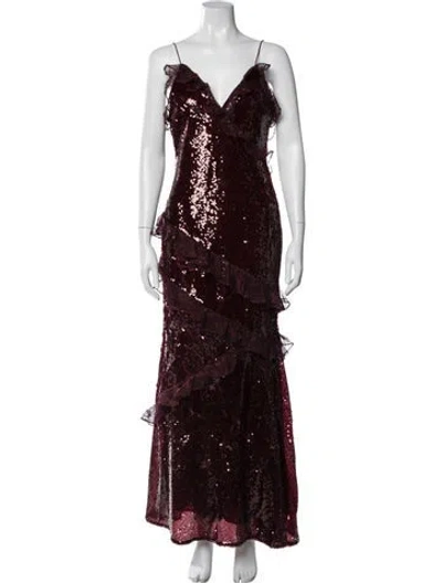 Pre-owned Loveshackfancy V-neck Long Dress In Red