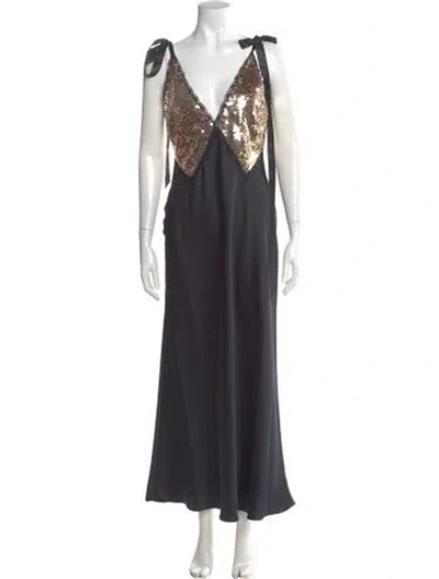 Pre-owned Loveshackfancy V-neck Long Dress W/ Tags In Black
