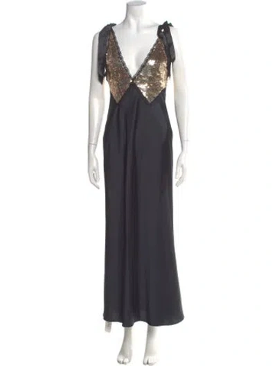 Pre-owned Loveshackfancy V-neck Long Dress W/ Tags In Gray