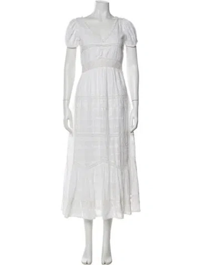 Pre-owned Loveshackfancy V-neck Long Dress In White