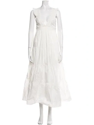 Pre-owned Loveshackfancy V-neck Long Dress In White