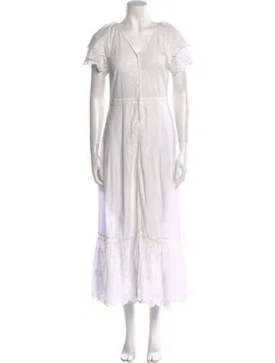 Pre-owned Loveshackfancy V-neck Long Dress In White