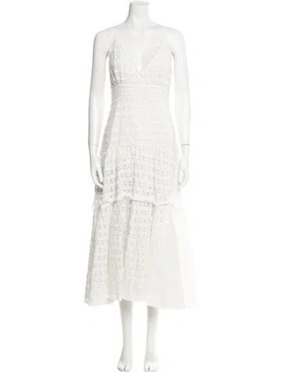 Pre-owned Loveshackfancy V-neck Long Dress In White