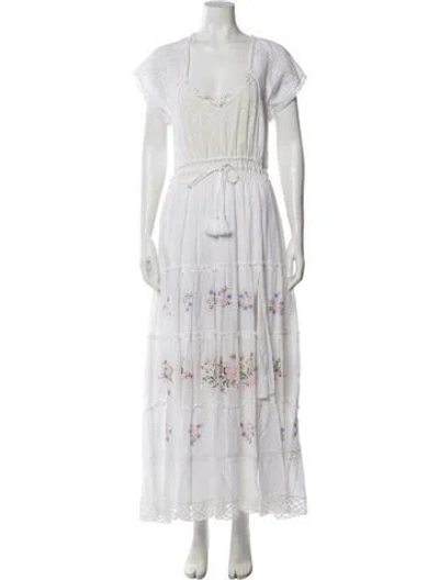 Pre-owned Loveshackfancy V-neck Long Dress In White