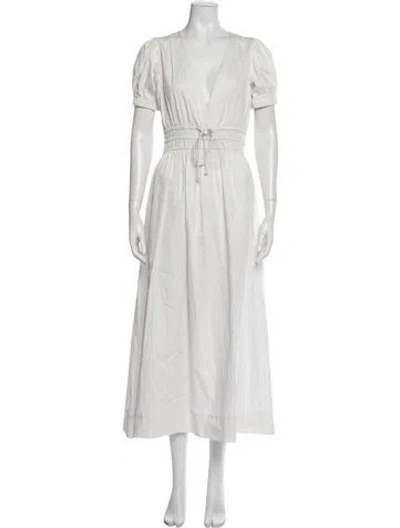 Pre-owned Loveshackfancy V-neck Long Dress In White