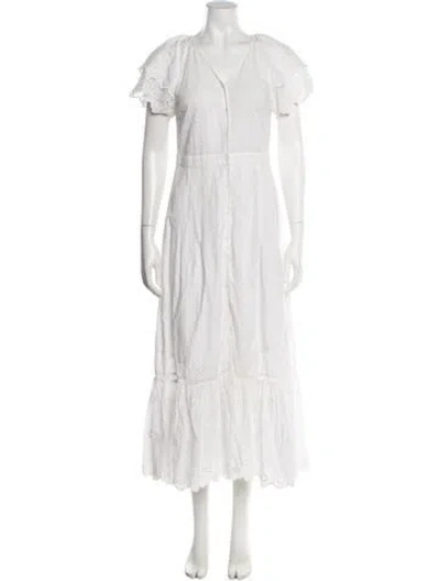 Pre-owned Loveshackfancy V-neck Long Dress In White