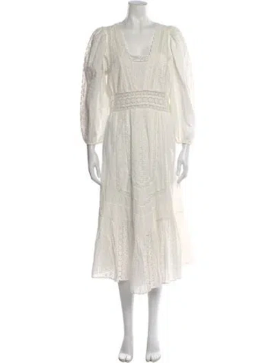 Pre-owned Loveshackfancy V-neck Long Dress In White