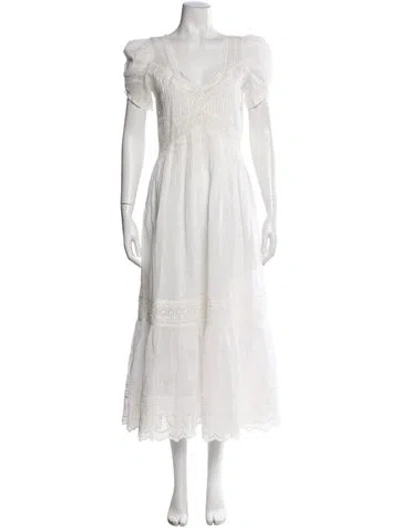 Pre-owned Loveshackfancy V-neck Long Dress In White