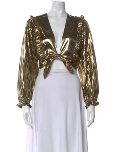 Pre-owned Loveshackfancy V-neck Long Sleeve Blouse
