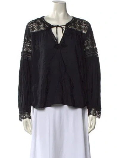 Pre-owned Loveshackfancy V-neck Long Sleeve Blouse In Black