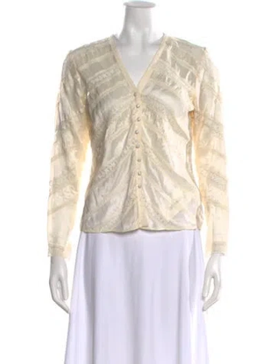 Pre-owned Loveshackfancy V-neck Long Sleeve Blouse In Neutral