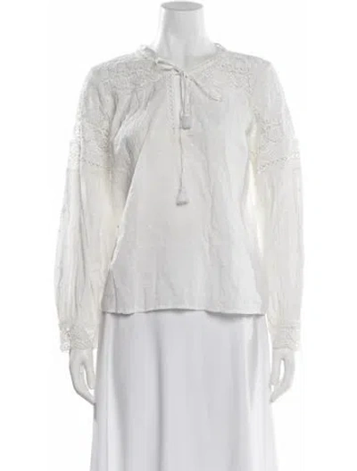 Pre-owned Loveshackfancy V-neck Long Sleeve Blouse In Neutral