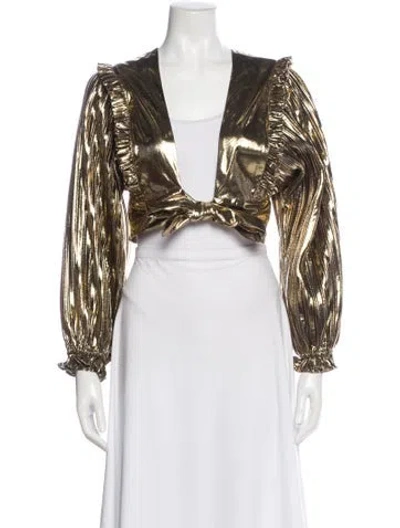 Pre-owned Loveshackfancy V-neck Long Sleeve Blouse W/ Tags