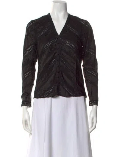 Pre-owned Loveshackfancy V-neck Long Sleeve Blouse W/ Tags In Black