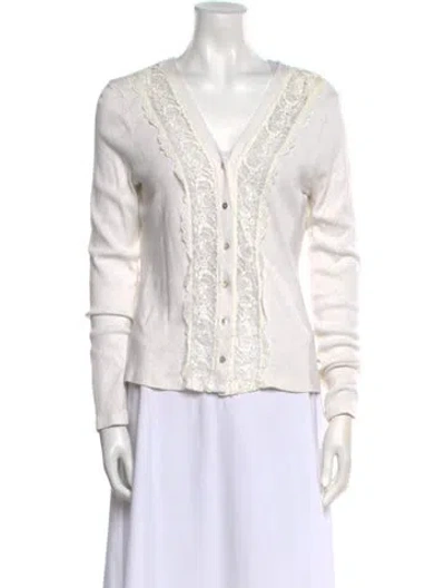 Pre-owned Loveshackfancy V-neck Long Sleeve Blouse In White
