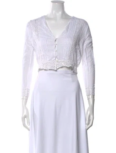 Pre-owned Loveshackfancy V-neck Long Sleeve Blouse In White