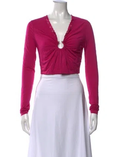 Pre-owned Loveshackfancy V-neck Long Sleeve Crop Top In Pink