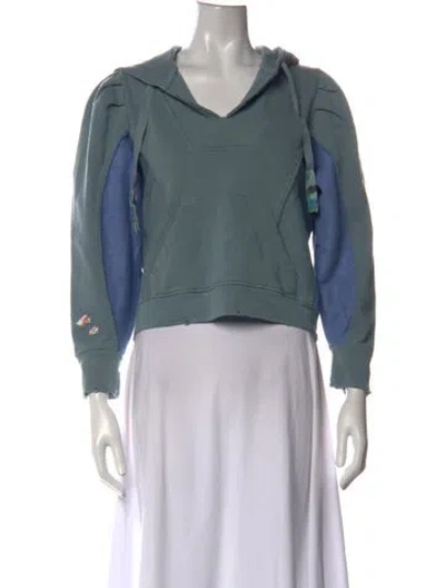 Pre-owned Loveshackfancy V-neck Long Sleeve Hoodie In Green