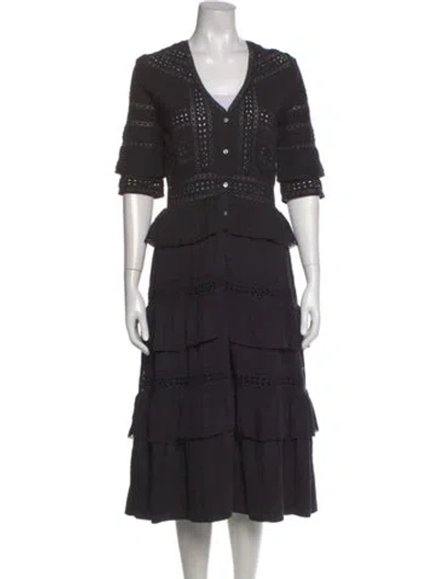 Pre-owned Loveshackfancy V-neck Midi Length Dress In Black