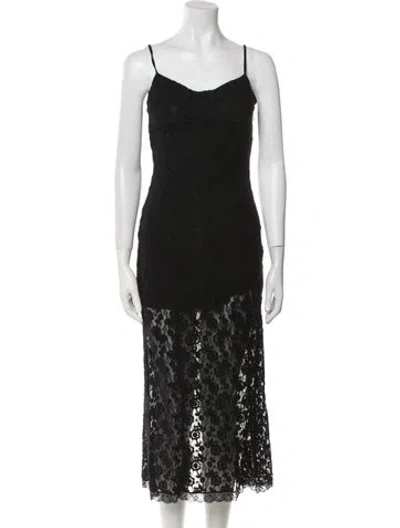 Pre-owned Loveshackfancy V-neck Midi Length Dress In Black