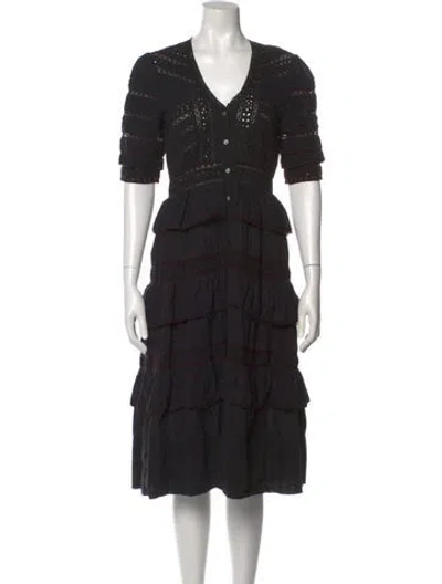 Pre-owned Loveshackfancy V-neck Midi Length Dress In Black