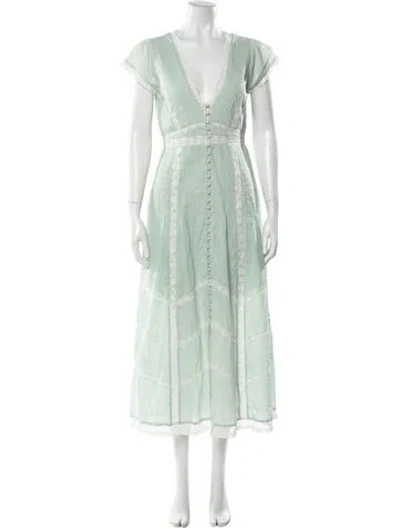 Pre-owned Loveshackfancy V-neck Midi Length Dress In Green