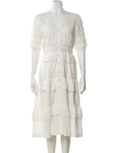Pre-owned Loveshackfancy V-neck Midi Length Dress In Neutral