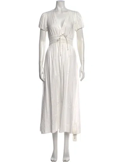 Pre-owned Loveshackfancy V-neck Midi Length Dress In White