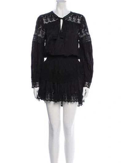 Pre-owned Loveshackfancy V-neck Mini Dress In Black