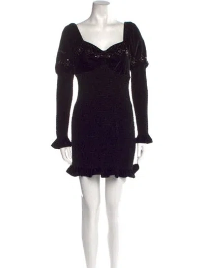 Pre-owned Loveshackfancy V-neck Mini Dress In Black