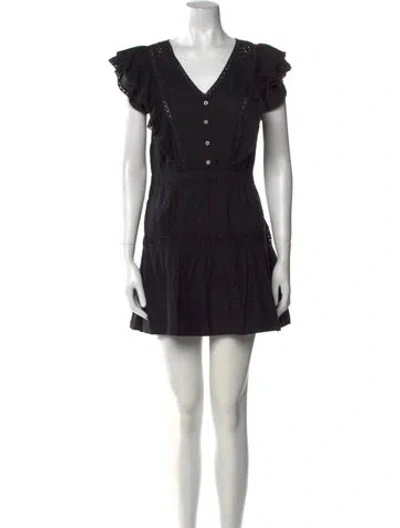 Pre-owned Loveshackfancy V-neck Mini Dress In Black