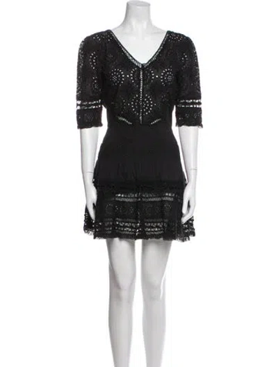 Pre-owned Loveshackfancy V-neck Mini Dress In Black