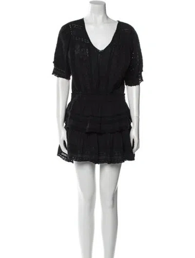 Pre-owned Loveshackfancy V-neck Mini Dress In Black