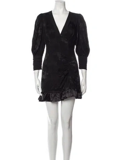 Pre-owned Loveshackfancy V-neck Mini Dress In Black
