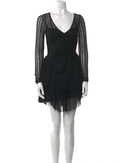 Pre-owned Loveshackfancy V-neck Mini Dress In Black