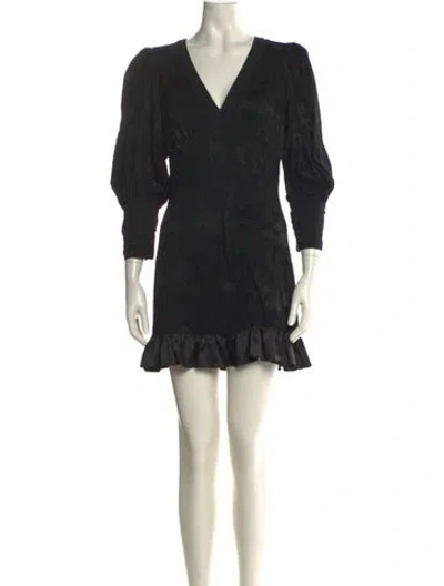 Pre-owned Loveshackfancy V-neck Mini Dress In Black