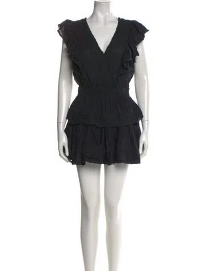 Pre-owned Loveshackfancy V-neck Mini Dress In Black