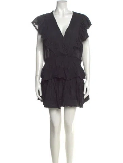 Pre-owned Loveshackfancy V-neck Mini Dress In Black