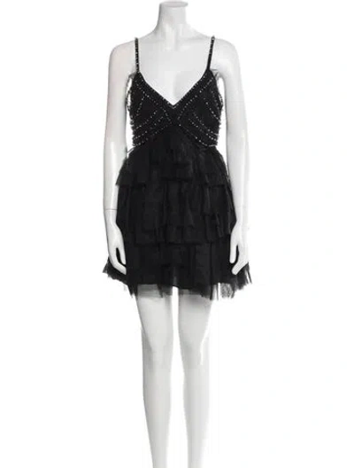 Pre-owned Loveshackfancy V-neck Mini Dress In Black