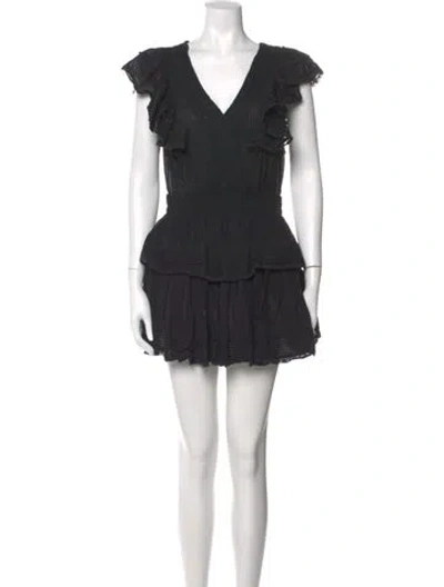 Pre-owned Loveshackfancy V-neck Mini Dress In Black