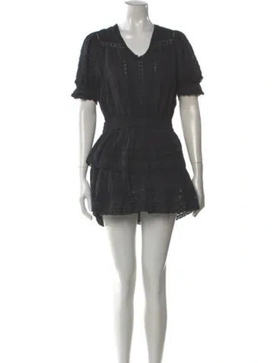 Pre-owned Loveshackfancy V-neck Mini Dress In Black