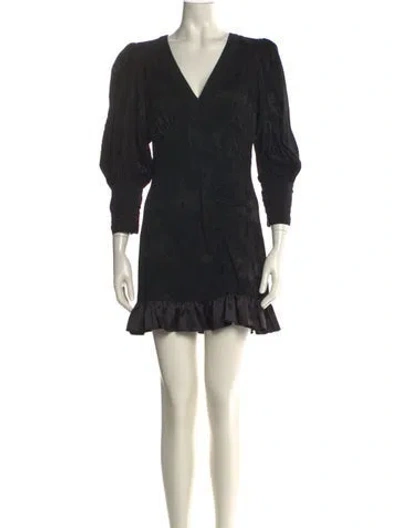 Pre-owned Loveshackfancy V-neck Mini Dress In Black