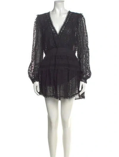 Pre-owned Loveshackfancy V-neck Mini Dress In Black