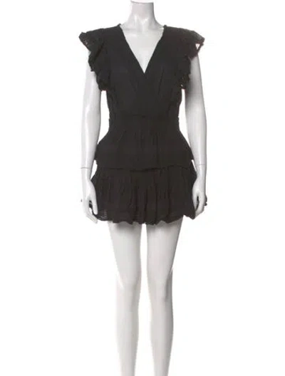 Pre-owned Loveshackfancy V-neck Mini Dress In Black