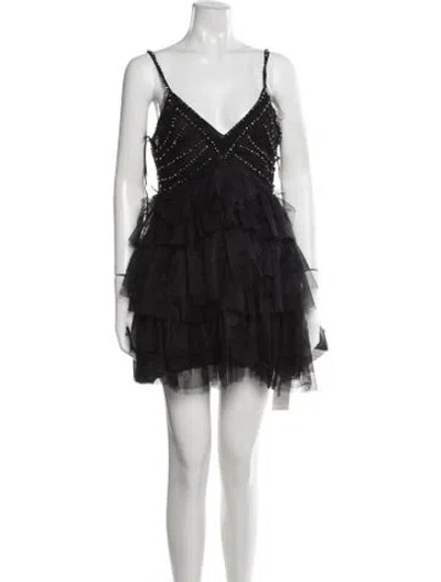Pre-owned Loveshackfancy V-neck Mini Dress In Black