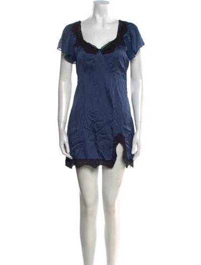 Pre-owned Loveshackfancy V-neck Mini Dress In Blue