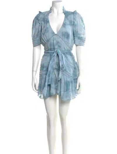 Pre-owned Loveshackfancy V-neck Mini Dress In Blue