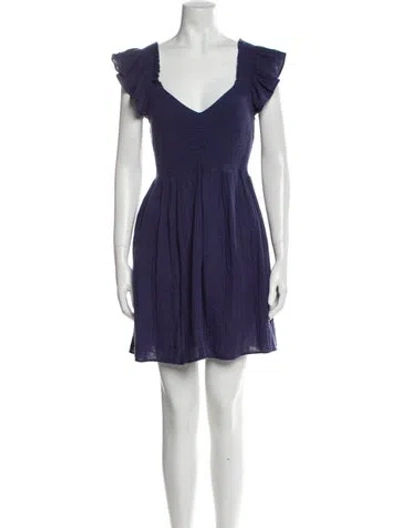 Pre-owned Loveshackfancy V-neck Mini Dress In Blue